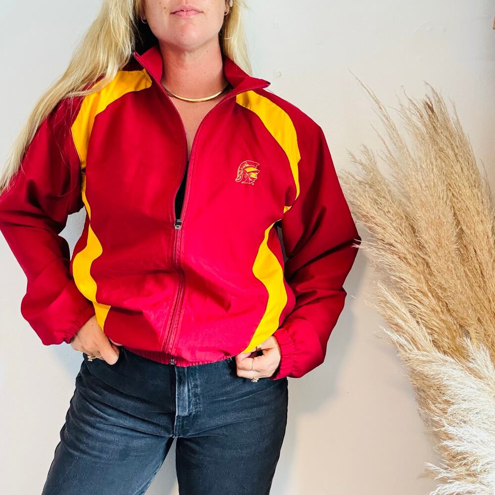 USC TROJANS Maroon Red Gold Yellow Zip Up Athletic $120 Windbreaker Jacket S
